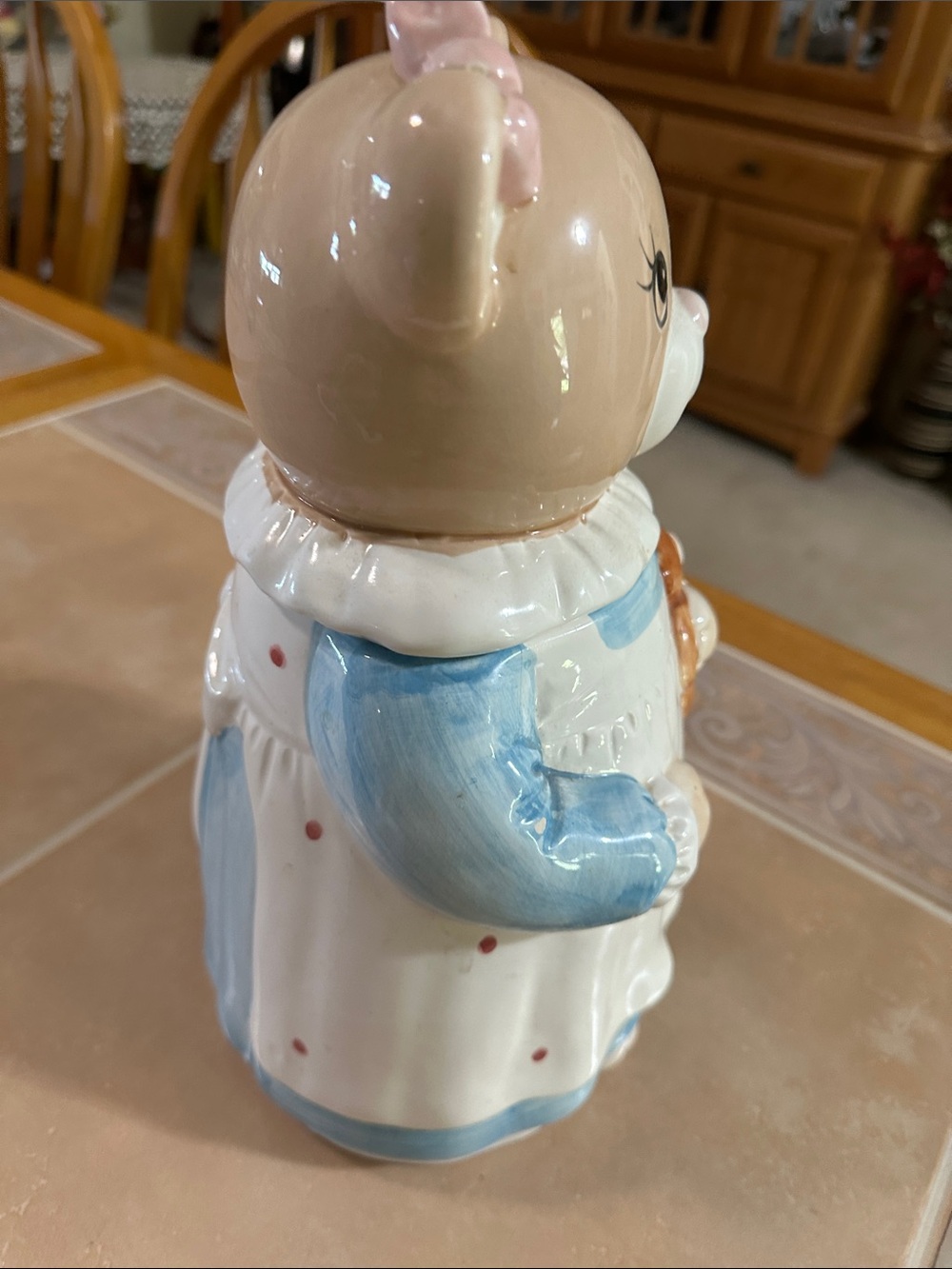 VTG Ceramic Bear Cookie Jars - Cream and Blue Decorative Set - Picture 5 of 14